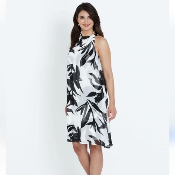 Vince Camuto Black & White Floral Dress with Sheer Sheath Overlay Size 12 - Picture 1 of 16